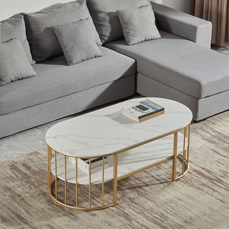 Glam Marble Coffee Cocktail Table Frame Oval Coffee Table for Living Room