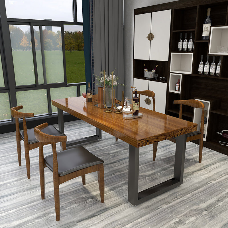 Black Metal Sled Base Table Industrial Dining Site Table with Wood Top 78.7"L x 31.5"W x 29.5"H Without Chairs Clearhalo 'Dining Tables & Seating' 'Dining Tables' 'dining_table' 'furn' 'furn_dining_table' 'Furniture' 'Kitchen & Dining Furniture' 5729726