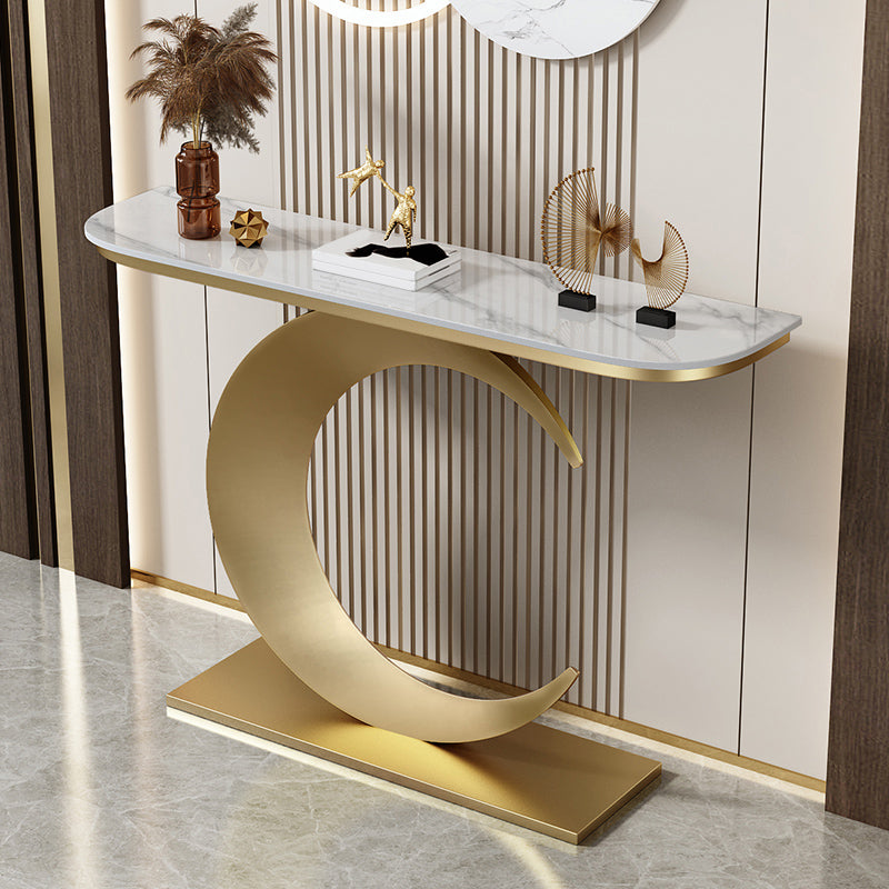 Abstract Metal Leg Half Moon Stain Resistant Console Table for Hall
