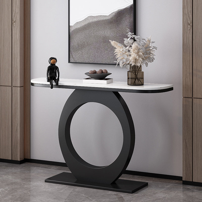 Half Moon Console Table with Pedestal Base for Hall Accent Table 63"L x 12"W x 31"H Black White Clearhalo 'Console Tables' 'console_tables' 'Entry & Mudroom Furniture' 'furn' 'furn_console_tables' 'Furniture' 5732952