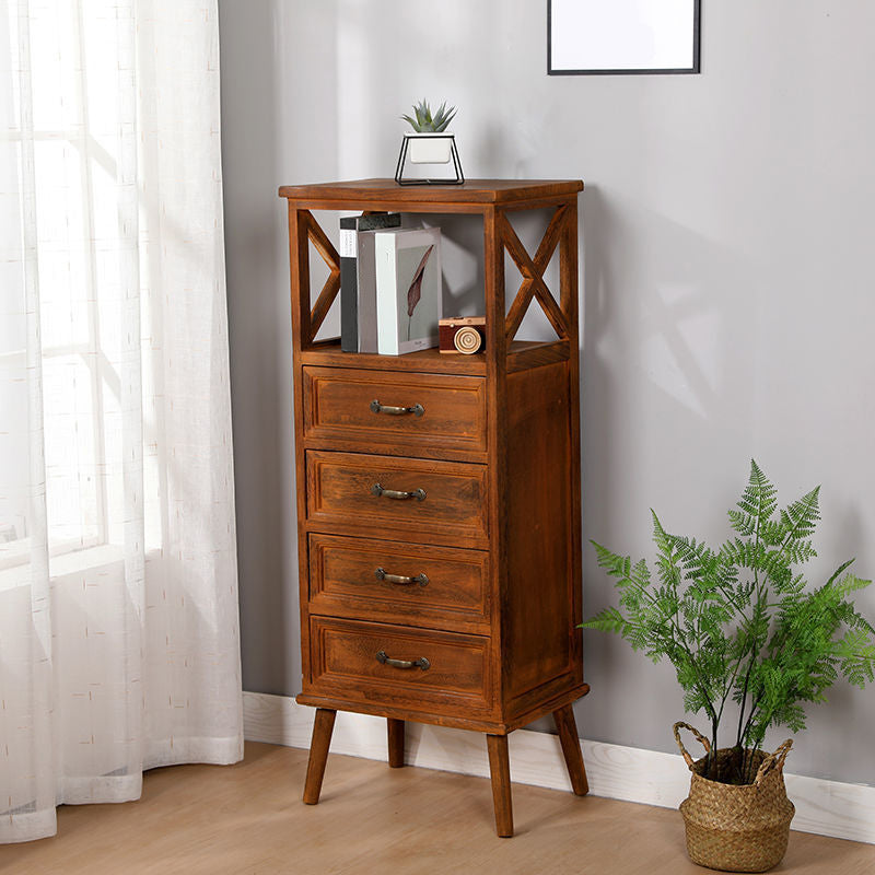Contemporary Wood Accent Chest with Drawers and Shelf 12.59" Wide