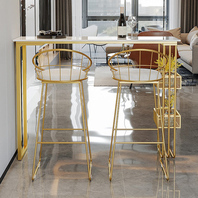 White Top Bar Table with Storage Base Glam Pub Table with Gold Metal Frame 70.9"L x 15.7"W x 41.3"H Faux Marble Without Chairs Clearhalo 'Bar Furniture' 'Bar Tables' 'bar_tables' 'furn' 'furn_bar_tables' 'Furniture' 'Kitchen & Dining Furniture' 5737667