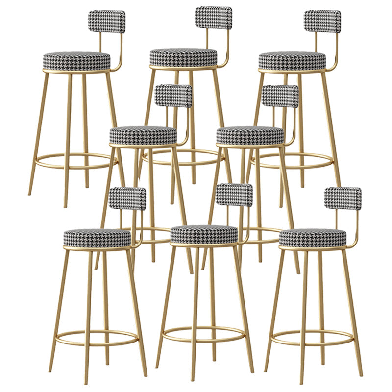 Glam Fabric Bar Stools Low Back Round Seat Barstool with 4 Gold Iron Legs Black Houndstooth 8 Piece Set Clearhalo 'Bar Furniture' 'Bar Stools' 'bar_stools' 'furn' 'furn_bar_stools' 'Furniture' 'Kitchen & Dining Furniture' 5738336