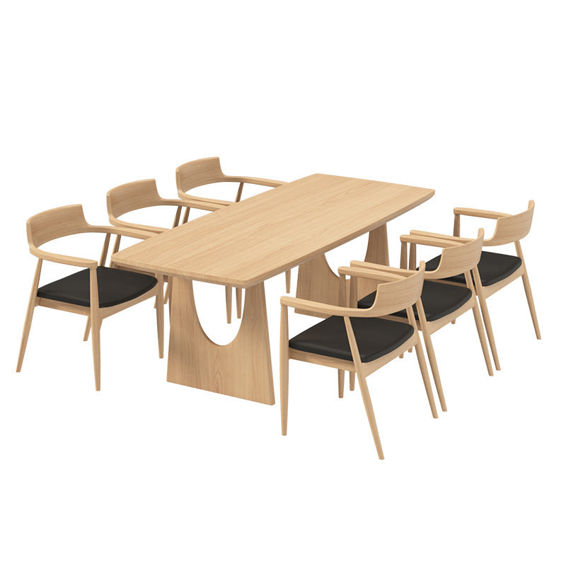 Solid Wood Dining Set 1/2/4/5/7 Pcs Double Pedestal Table with Bench and Chairs 7 Pieces: Table, 6 Chairs Clearhalo 'Dining Room Sets' 'Dining Tables & Seating' 'dining_room_set' 'furn' 'furn_dining_room_set' 'Furniture' 'Kitchen & Dining Furniture' 5739357