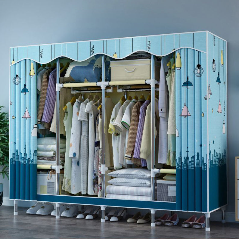 Modern Style Wardrobe Metal 1-Door Wardrobe Closet with Cloth Rod 65"L x 18"W x 67"H Blue Clearhalo 'Armoires & Wardrobes' 'armoires_wardrobes' 'Bedroom Furniture' 'furn' 'furn_armoires_wardrobes' 'Furniture' 5740304
