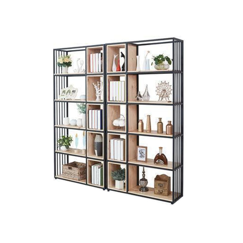 Modern Metal and Wooden Book Shelf Open Study Room Bookcase with Shelves 78.7"L x 11.8"W x 78.7"H Clearhalo 'Bookcases' 'furn' 'furn_bookcases' 'Furniture' 'Office Furniture' 5741787