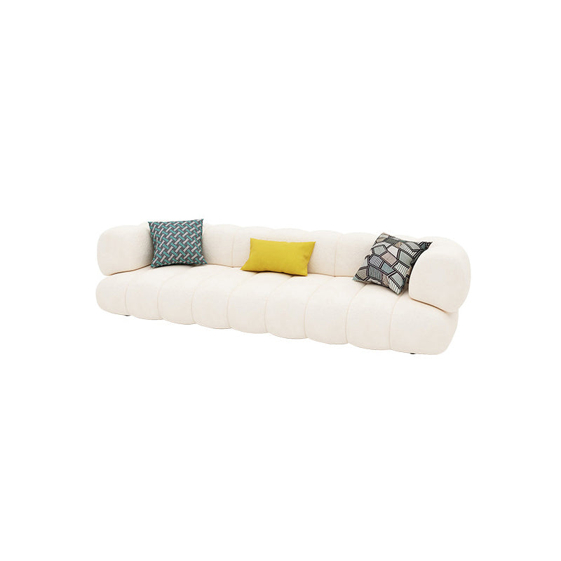 White Recessed Arm Curved Sofa Wool Sofa with Sewn Pillow Back 110"L x 35.5"W x 27.5"H Clearhalo 'furn' 'furn_sofas' 'Furniture' 'Living Room Furniture' 'Sofa' 'sofas' 5743905
