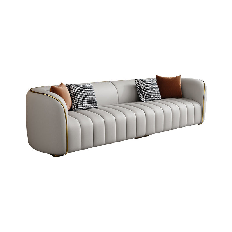 Genuine Leather Sloped Arm Sofa Modern Beige Sofa with Pillows