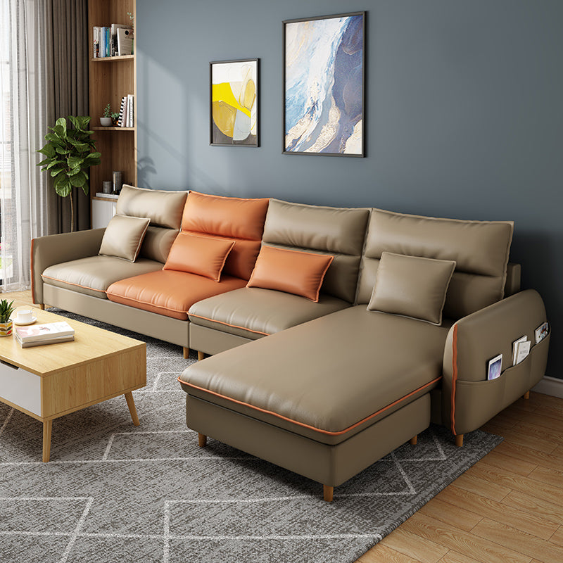 Modern Faux Leather Sectioanl with Pillow Back and Storage for Living Room