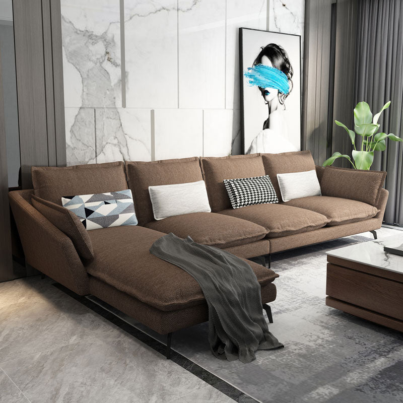 Linen Blend L-Shape Sectional with Pillows Back for Living Room