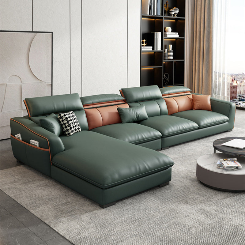 Contemporary Faux Leather Sectional with Storage Flared Arm for Living Room