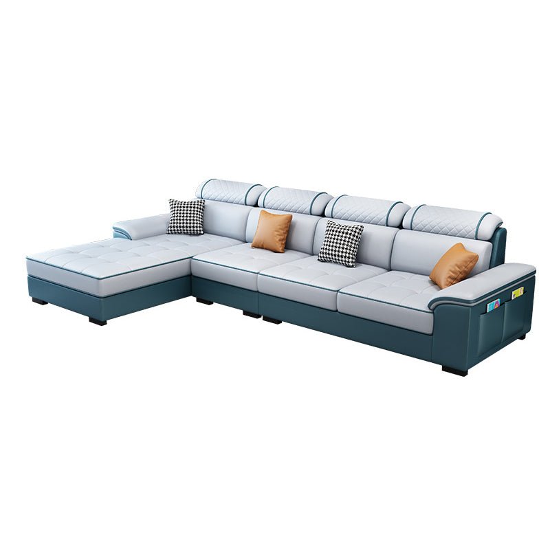 4-Seater Sectional with Adjustable Head Pillow and Storage Arms for Living Room