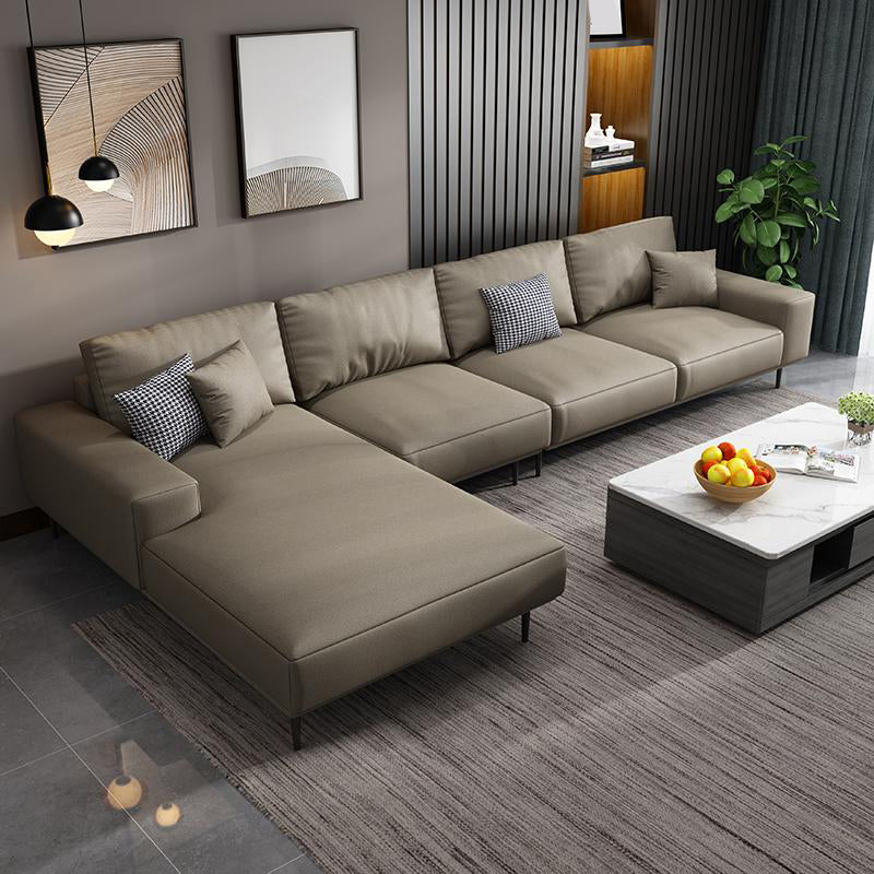 Contemporary Pillow Back Sectional with Recessed Arms for 4 People