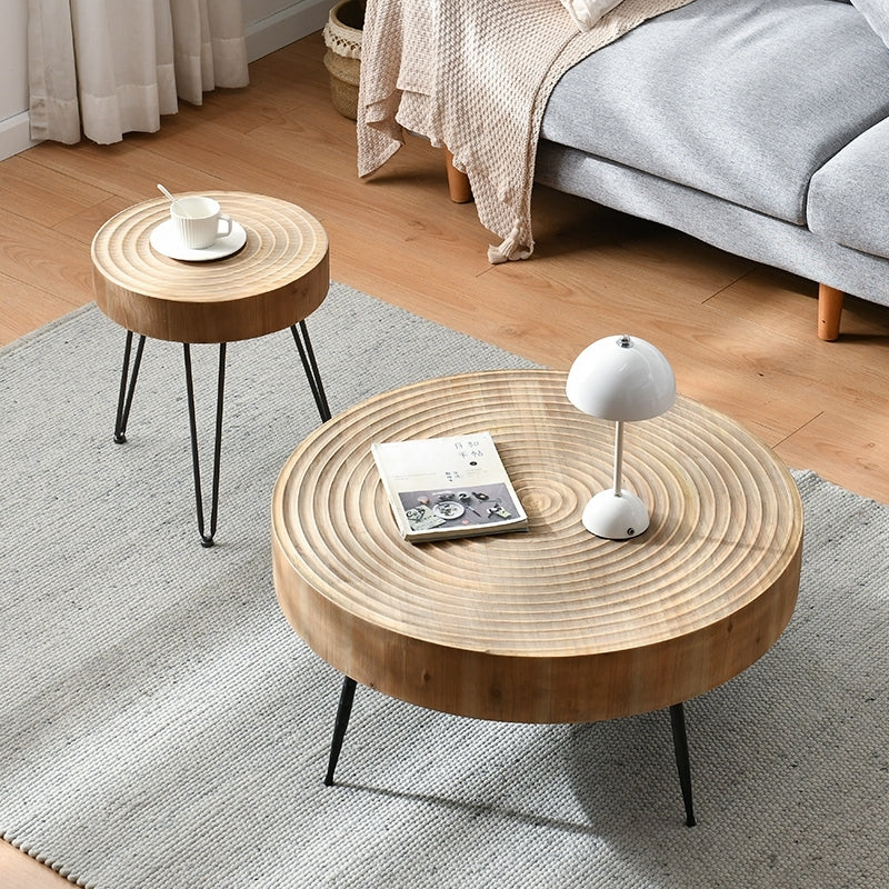 Contemporary Style Coffee Cocktail Table Solid Wood Round Coffee Table 31.5"L x 31.5"W x 14"H + 16"L x 16"W x 18"H Clearhalo 'Coffee & Accent Tables' 'Coffee Tables' 'coffee_tables' 'furn' 'furn_coffee_tables' 'Furniture' 'Living Room Furniture' 5749177