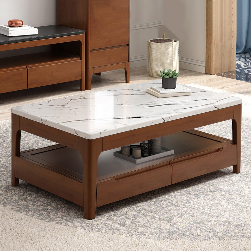 Rectangular 4 Legs Base Design Solid Wood Table with Drawer Coffee Table