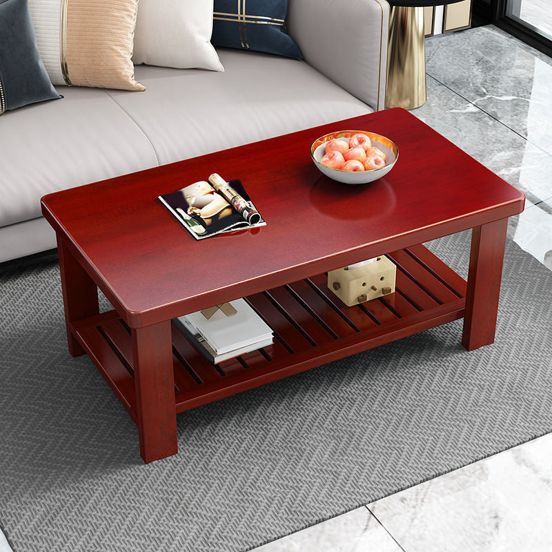 17.7" H Modern Rectangle Wood Coffee Table 4 Legs Cocktail Table with Shelf