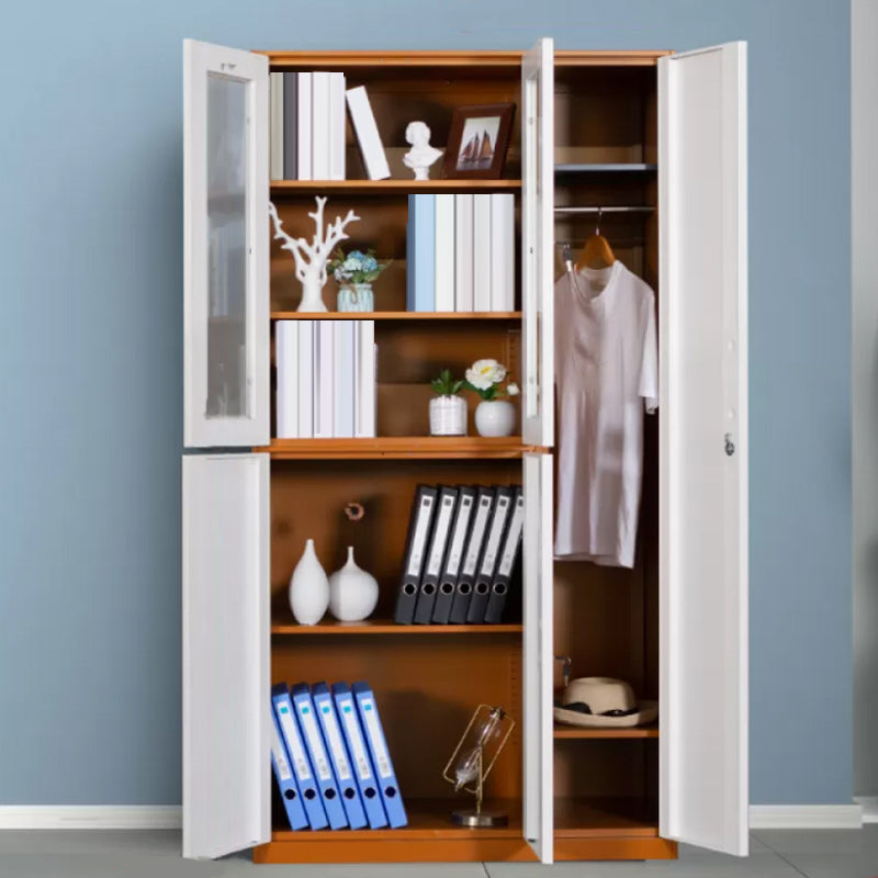Contemporary Style Wardrobe Metal Home Wardrobe Closet with Doors 38.2"L x 19.7"W x 72.8"H White-Brown 3 Clearhalo 'Armoires & Wardrobes' 'armoires_wardrobes' 'Bedroom Furniture' 'furn' 'furn_armoires_wardrobes' 'Furniture' 5750156