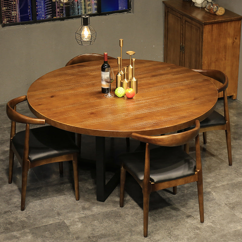 Modern Round Dining Table Natural Pine Wood Top Black Base Table without Chair