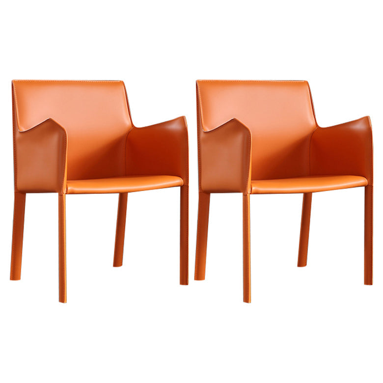 Matte Finish Solid Back Chair Designer Style Home Leather Arm Chair Orange 2 Piece Set Clearhalo 'Dining Chairs' 'Dining Tables & Seating' 'dining_chair' 'furn' 'furn_dining_chair' 'Furniture' 'Kitchen & Dining Furniture' 5752642