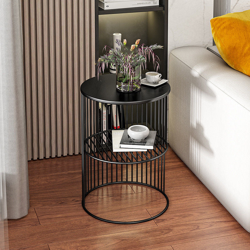 1 Drum Round End Table Mid-Century Double Tier Side End Table