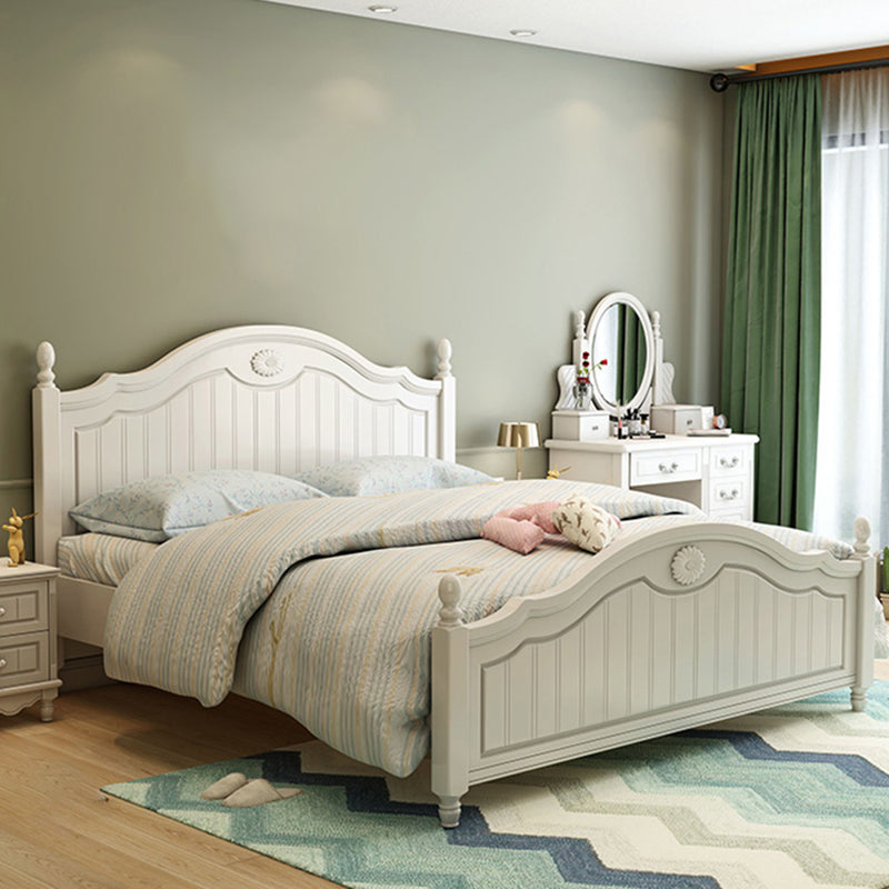 French Country Panel Bed Wood White Bed Frame with Arched Headboard Panel Queen Bed & Mattress Clearhalo 'Bedroom Furniture' 'Beds' 'furn' 'furn_beds' 'Furniture' 5753783