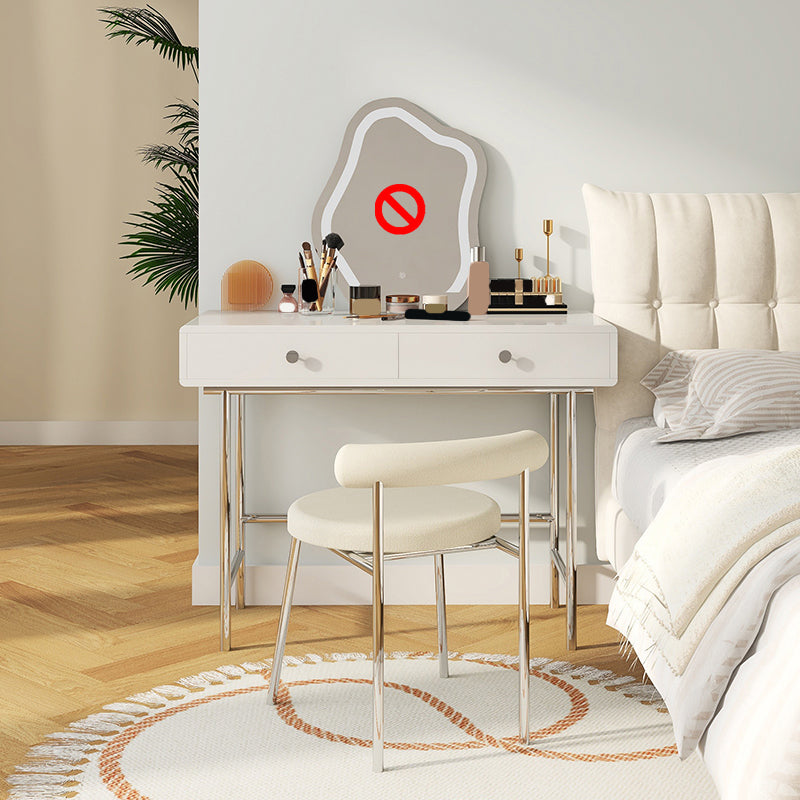 Black/White Contemporary Vanity 2 Storage Drawers with Padded Stool