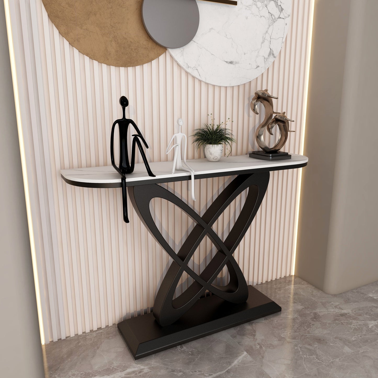 Tavolo console a mezza luna contemporanea con tavolo di accento di base del piedistallo