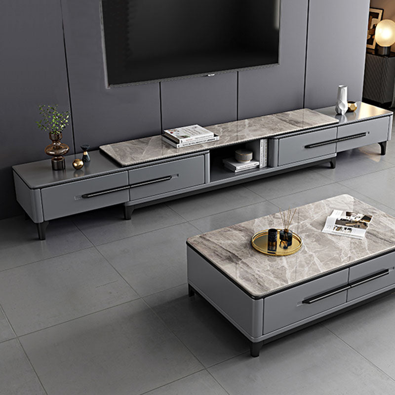 Contemporary Stone Top TV Stand Home TV Cabinet with Drawers for Living Room 87"L x 14"W x 16"H Gray Gray-White Clearhalo 'furn' 'furn_tv_stands_entertainment_centers' 'Furniture' 'Living Room Furniture' 'TV Stands & Entertainment Centers' 'TV Stands & Media Storage Furniture' 'tv_stands_entertainment_centers' 5755949