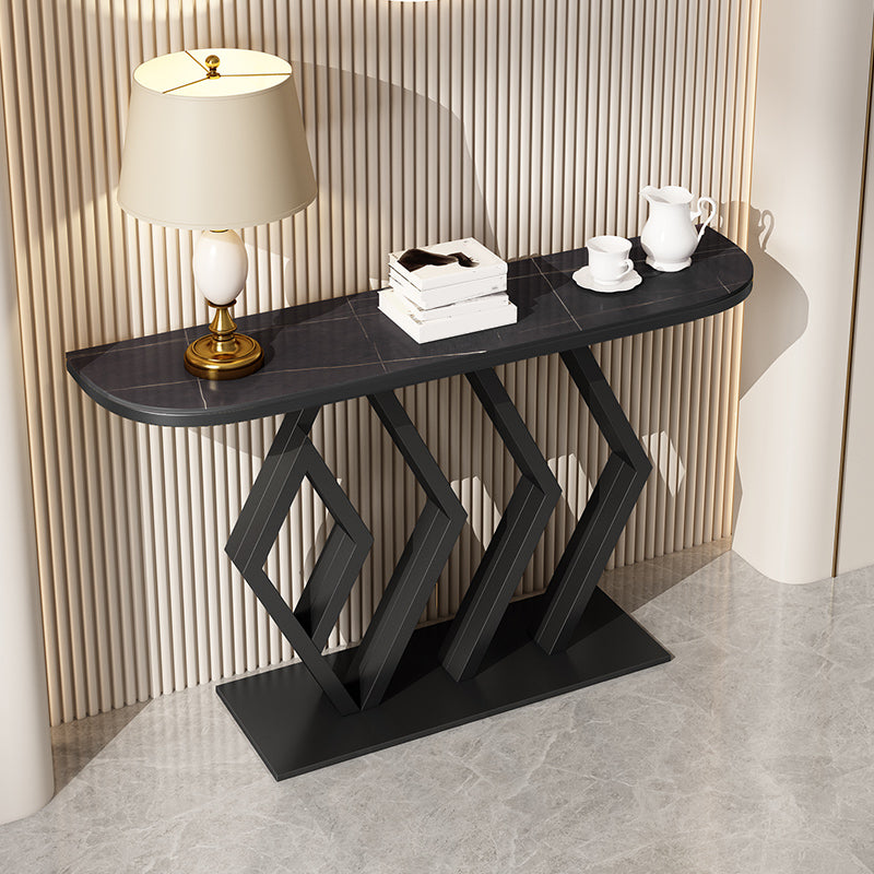 Stone Console Table Metal Frame Scratch Resistan Accent Table, 31.49" High