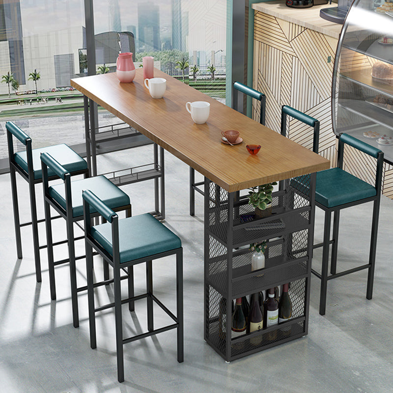 Glam Style Pub Table with Metal Base Rectangle Solid Wood Top Bar Table Brown-Black Without Chairs Clearhalo 'Bar Furniture' 'Bar Tables' 'bar_tables' 'furn' 'furn_bar_tables' 'Furniture' 'Kitchen & Dining Furniture' 5758793