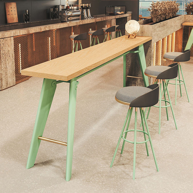 Solid Wood Top Bistro Table Glam Style Metal Frame Pub Table 78.7"L x 15.7"W x 41.3"H Wood Without Chairs Clearhalo 'Bar Furniture' 'Bar Tables' 'bar_tables' 'furn' 'furn_bar_tables' 'Furniture' 'Kitchen & Dining Furniture' 5758998