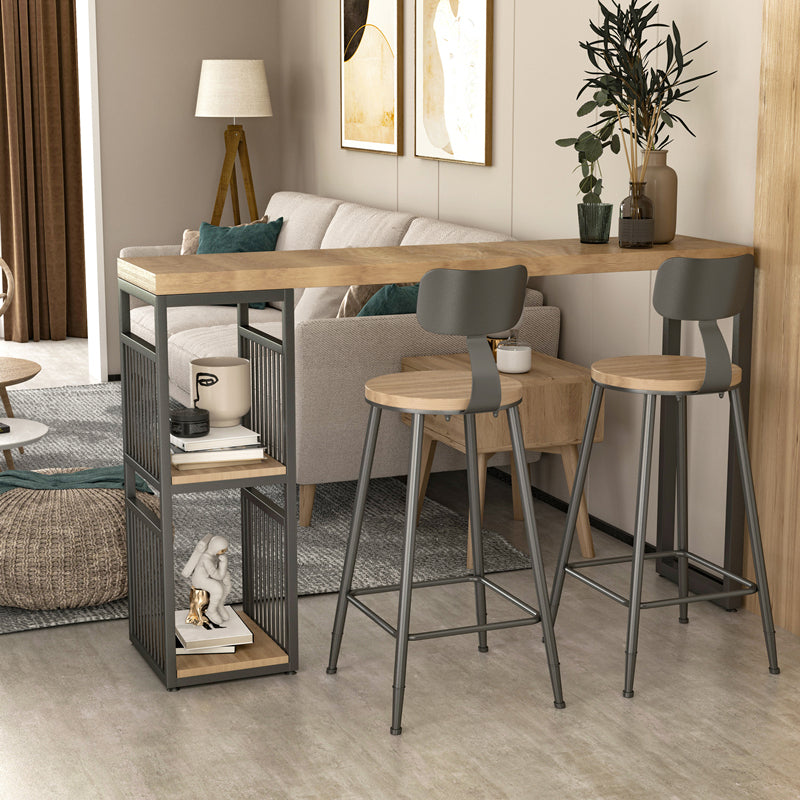 Acabado natural mesa de barra de madera maciza mesa de pub de marco de metal contemporáneo