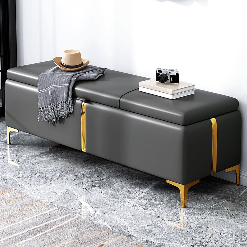 Glam Cushioned Seating Bench 15.4" W Upholstered Ottoman Bench Dark Gray Clearhalo 'Benches' 'Chairs & Seating' 'furn' 'furn_benches' 'Furniture' 'Living Room Furniture' 5760809