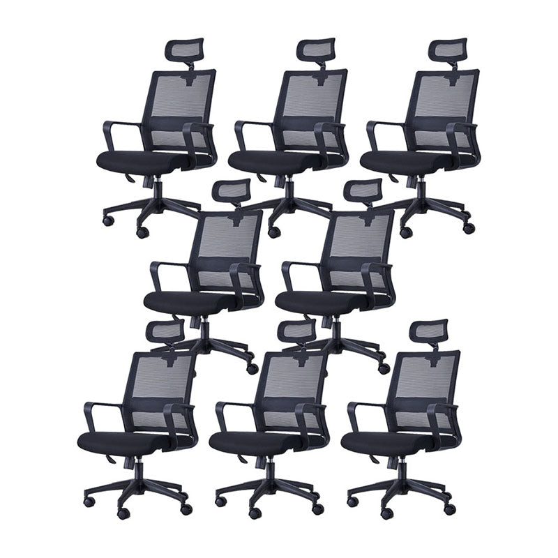 Swivel Fixed Arms Chair Breathable AirGrid Seat and Back Office Chair Textured Black 8 Piece Set Clearhalo 'furn' 'furn_office_chair' 'Furniture' 'Office Chairs' 'Office Furniture' 'office_chair' 5760951