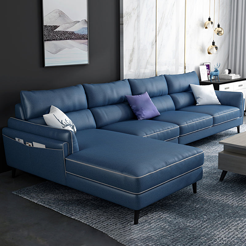 L-Shape Faux Leather Sectional with Recessed Arms and Storage