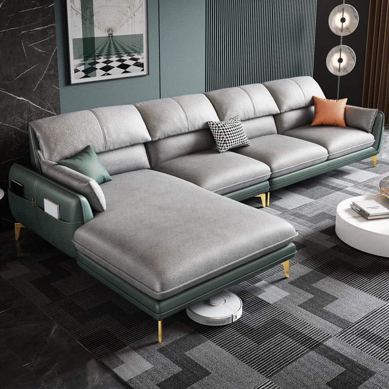 Contemporary 4-Seater with Storage and Pillow Back for Living Room Gray-Green Left Latex Clearhalo 'furn' 'furn_sectionals' 'Furniture' 'Living Room Furniture' 'Sectionals' 5765915