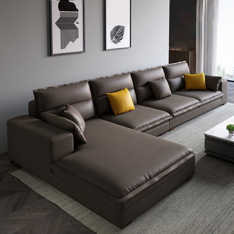 Contemporary Sectional with Pillow Top Arms for 4 People Stationary Sofa