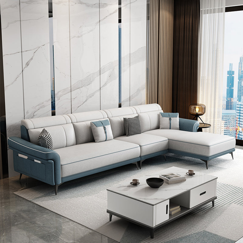 Faux Leather 4-Seater Sectional with Flared Arms and Storage for Living Room Light Blue-White Right Clearhalo 'furn' 'furn_sectionals' 'Furniture' 'Living Room Furniture' 'Sectionals' 5766096