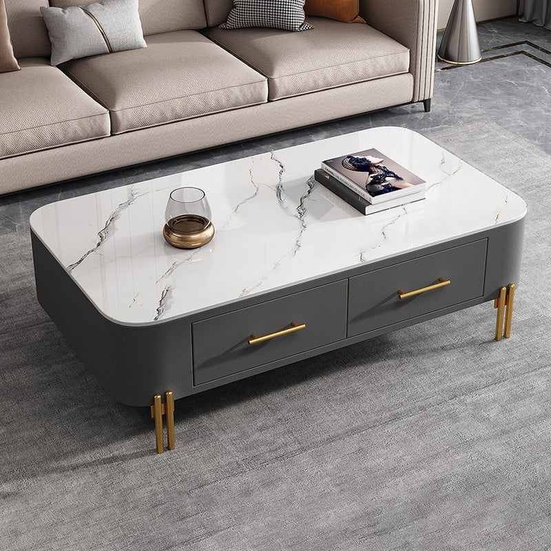 Glam 4 Legs Coffee Table Slate Rectangular Coffee Table for Home White Clearhalo 'Coffee & Accent Tables' 'Coffee Tables' 'coffee_tables' 'furn' 'furn_coffee_tables' 'Furniture' 'Living Room Furniture' 5766450
