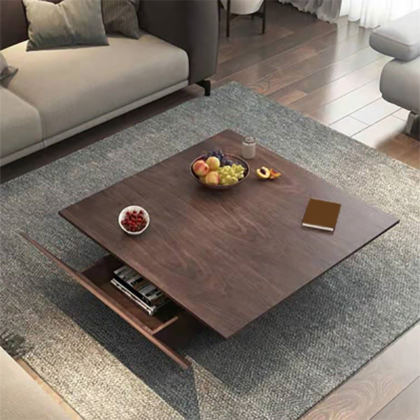 Modern Style Square Wooden Table with Square Block Base Coffee Table with Drawers