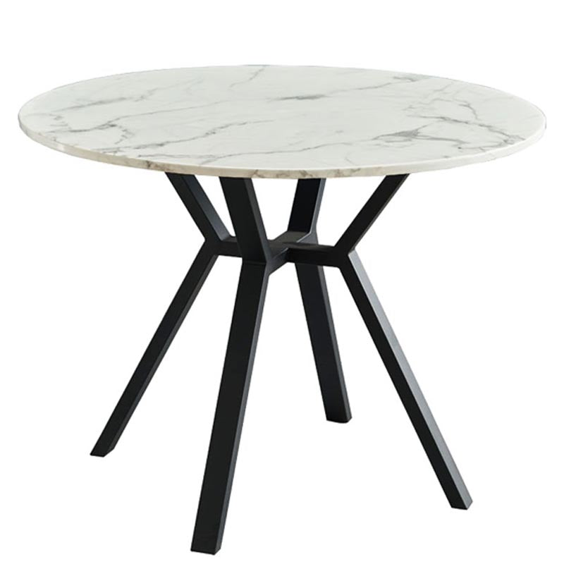 Witte stenen bovenste tafel moderne ronde zwarte stalen basis eettafel