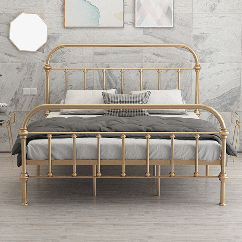 Open-Frame Bed with Spindle Headboard and Metal Legs in Solid Color Gold Clearhalo 'Bedroom Furniture' 'Beds' 'furn' 'furn_beds' 'Furniture' 5769744