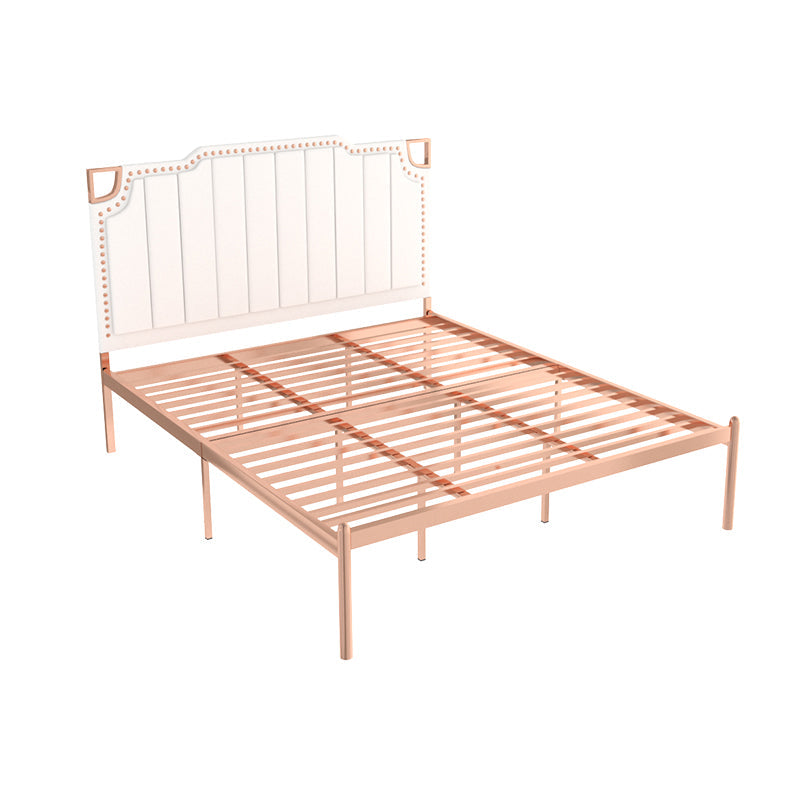 Cama de hierro con cabecera escalonada de cuero sinté