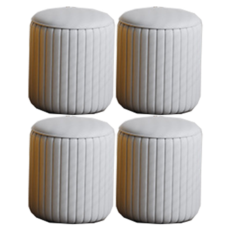 Contemporary Footstool Ottoman PU Leather Upholstered Solid Color Round Ottoman 13"L x 13"W x 15"H Grey 4 Piece Set Clearhalo 'furn' 'furn_ottomans_poufs' 'Furniture' 'Living Room Furniture' 'Ottomans & Poufs' 'ottomans_poufs' 5770745