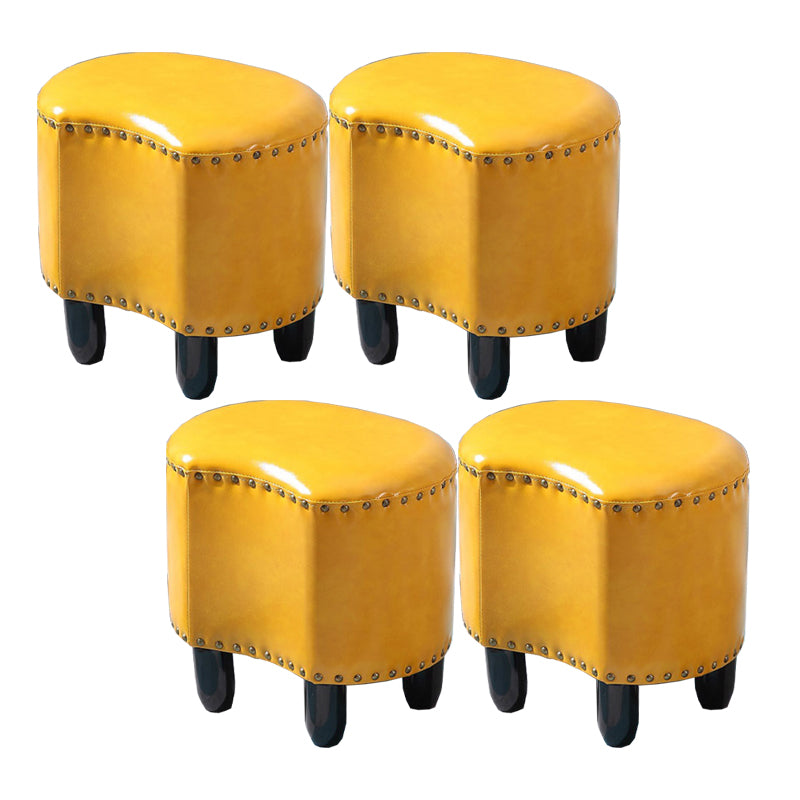 Modern Irregular Leather Ottoman Water Resistant Footstool Ottoman with Nailhead Trim 16.5"L x 12"W x 16"H Yellow 4 Piece Set Clearhalo 'furn' 'furn_ottomans_poufs' 'Furniture' 'Living Room Furniture' 'Ottomans & Poufs' 'ottomans_poufs' 5770958