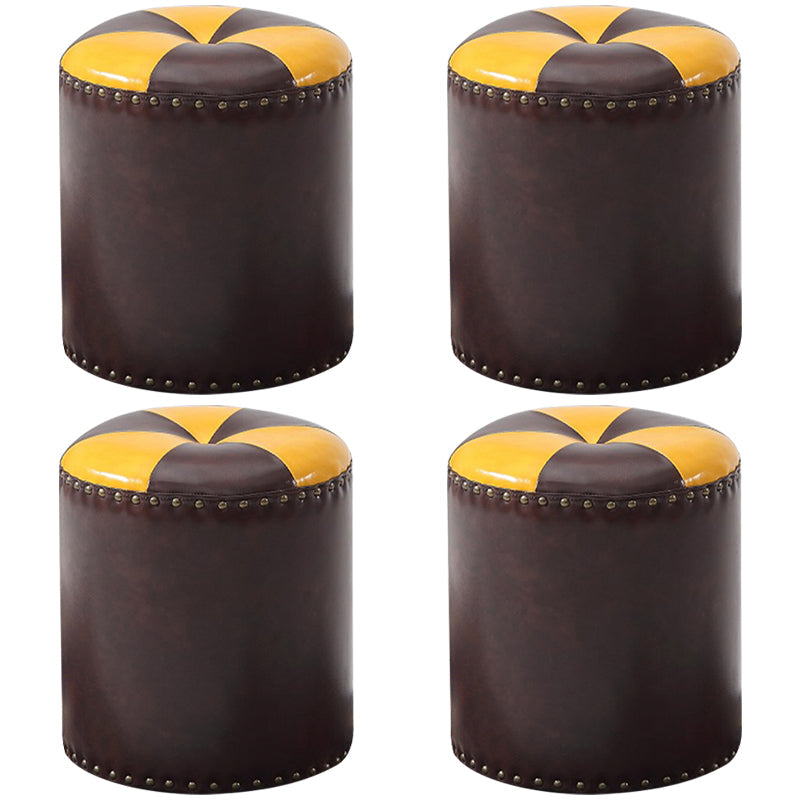 Modern Round Ottoman Color Block Leather Round Ottoman With Nailhead Trim Coffee 4 Piece Set Clearhalo 'furn' 'furn_ottomans_poufs' 'Furniture' 'Living Room Furniture' 'Ottomans & Poufs' 'ottomans_poufs' 5771337