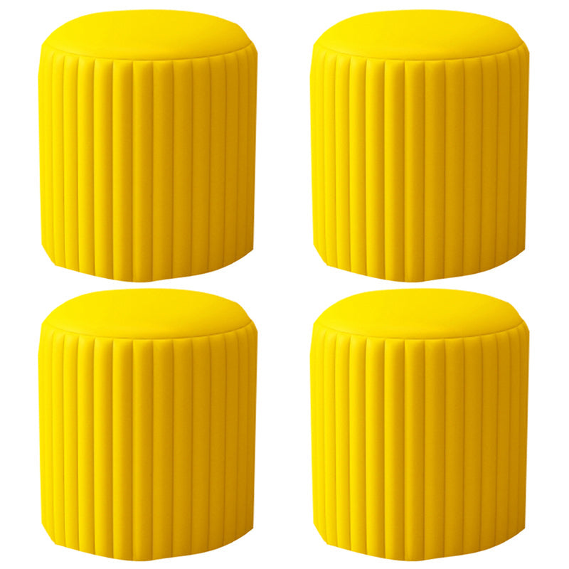 Contemporary Pouf Ottoman Faux Leather Upholstered Solid Wood Frame Round Ottoman 13"L x 13"W x 14"H Yellow 4 Piece Set Clearhalo 'furn' 'furn_ottomans_poufs' 'Furniture' 'Living Room Furniture' 'Ottomans & Poufs' 'ottomans_poufs' 5771490