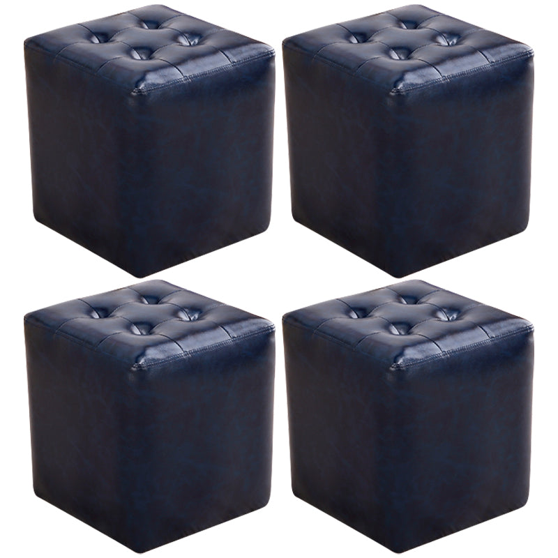 Mid-Century Modern Ottoman Water Resistant Solid Color Tufted Genuine Leather Cube Ottoman