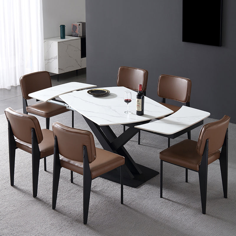 Modern Adjustable 1/4/5/7 Dining Table Set Rectangle Indoor Dinette Set in White 7 Pieces: Table, 6 Chairs Clearhalo 'Dining Room Sets' 'Dining Tables & Seating' 'dining_room_set' 'furn' 'furn_dining_room_set' 'Furniture' 'Kitchen & Dining Furniture' 5778447