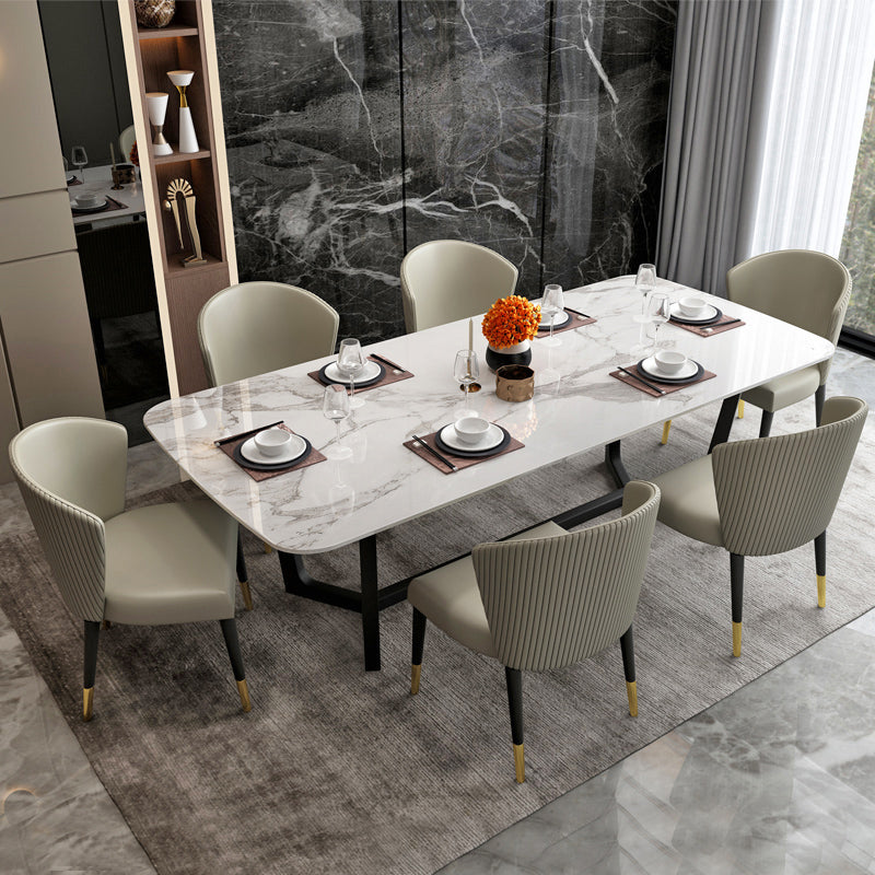 Modern Style Rectangle Sintered Stone Table Set 1/4/5/7 Pieces Dining Set